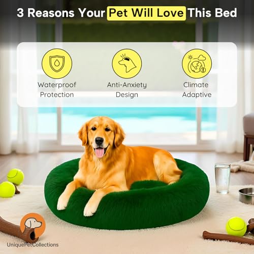 Image of Fabric Fluffy Washable Waterproof Dog Bed For Summer | Large Size Round Pet Bed For Golden Retriever, Labrador, Pug, Beagle | Anti-Skid, Soft & Cozy For All Breeds (Green, L)