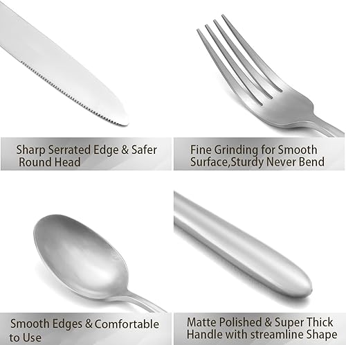 Miniatura 3 de DEACORY Juego de cubiertos con acabado mate, mango de goteo cepillado pesado, acero inoxidable, apto para lavavajillas, 20 piezas, servicio para 4