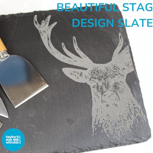 4 Piece Cheese Knife Set & Slate Board - Stylish Cheese Knives Gift Set With Useful Slate Board With Stag Design. Oak Wood Handles & Classic Polished Stainless Steel Blades. 10 Year Guarantee. - Image 5
