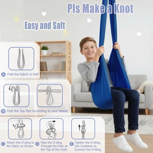 Image of Sensory Swing for Kids & Adults, Therapy Swing with 360 Swivel Hanger Kit for Autism, ADHD, SPD, Snuggle Swing Holds up to 300lbs has a Calming Effect on Children with Sensory Needs（Blue