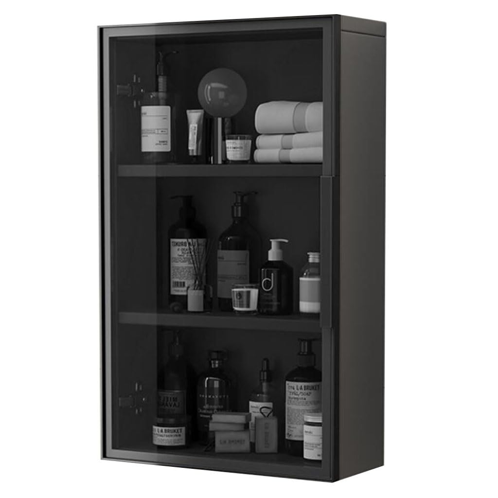 YUANCHUTOP 3-Tier Wall Mounted Bathroom Cabinet - Wooden Storage Shelves with Glass Door for Kitchen & Toilet nization, Space-Saving Display Rack for Efficient Home Storage