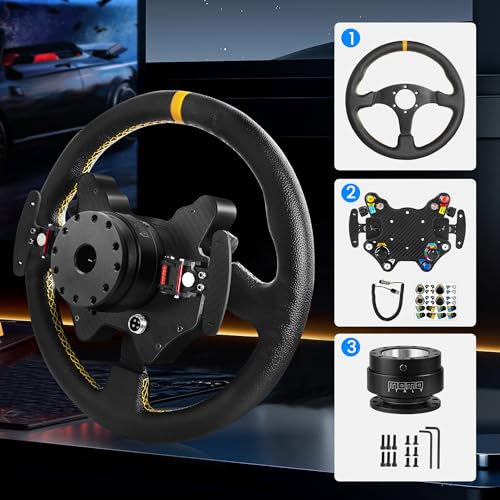SIMSONN Sim Racing Steering Wheel PC Racing Wheel LED Button Gaming Paddle Shifter Compatible with...