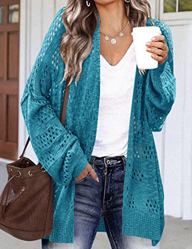Image of HOTOUCH Lightweight Crochet Cardigan for Women Long Sleeve Open Front Knit Oversized Cardigans Sweaters