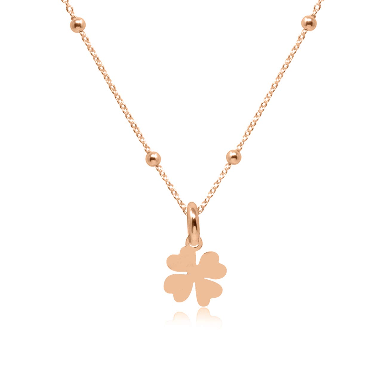 WANDA PLATA Collar colgante de trébol de cuatro hojas de plata 925 chapado en oro rosa para mujer, collar de gargantilla de la suerte en caja de regalo
