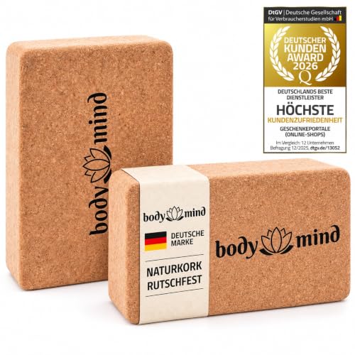 BODY & MIND® Yogablock Kork 2er Set – rutschfest für Yoga & Pilates | Sicheres...