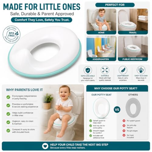 Image of Zollyss Potty Seat for Kids 2-5 Years, Portable Baby Toilet Seat Cover with Splash Guard, Non-Slip Toddler Potty Training Seat for Boys & Girls, Fits Round & Oval Western Toilets, Blue