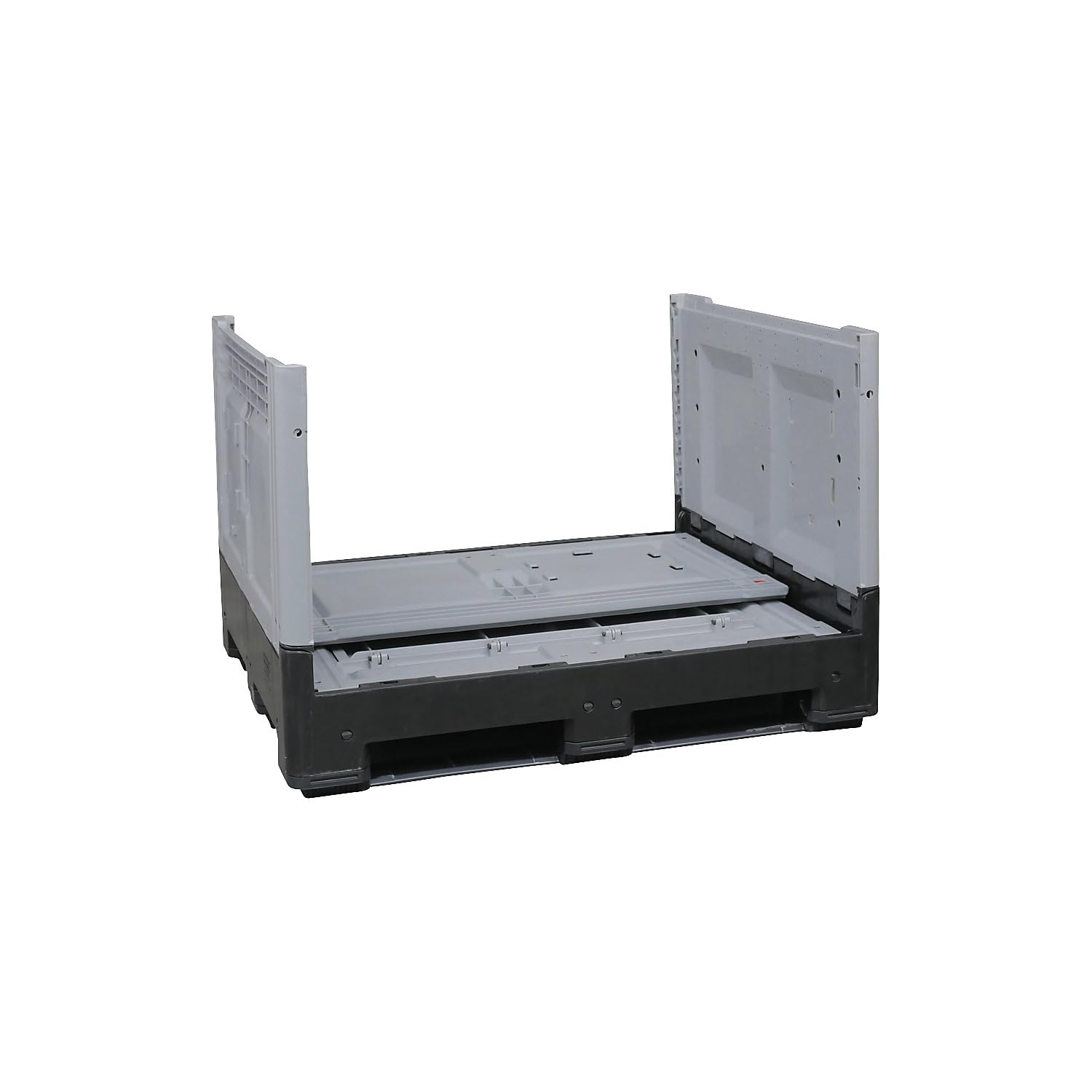 FRANKEL kaiserkraft | Caisse-palette pliante | L x l x h 1200 x 1000 x 800 mm | 3 semelles | plein | gris/noir
