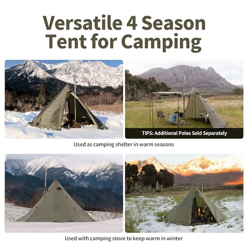 Image of Naturehike Ranch Fire Teepee Tent, Cold Weather Winter Hot Tent with Stove Jack, 4-6 Person Waterproof Windproof 4 Season Tents for Camping