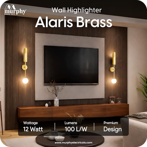 Image of Murphy Alaris Brass LED Wall Light 12W | Gold Decorative Wall Lamp | 3 in 1 White Color Modes | Aluminium Body | Indoor Designer Wall Light | 2 Year Warranty | Pack of 5