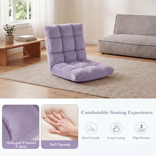 Image of Giantex Folding Floor Chair with Back Support, 14 Adjustable Position, Padded Sleeper Bed, Couch Recliner, Gaming Video Chairs for Adults, Meditation, Living Room (Lavender)