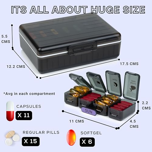 Image of Big Premium Medicine organizer- Medicine organizer box- 7 days Pill Box For Home-Pill Organizer Case With Large Compartments, Portable for pills & Supplements (Black)