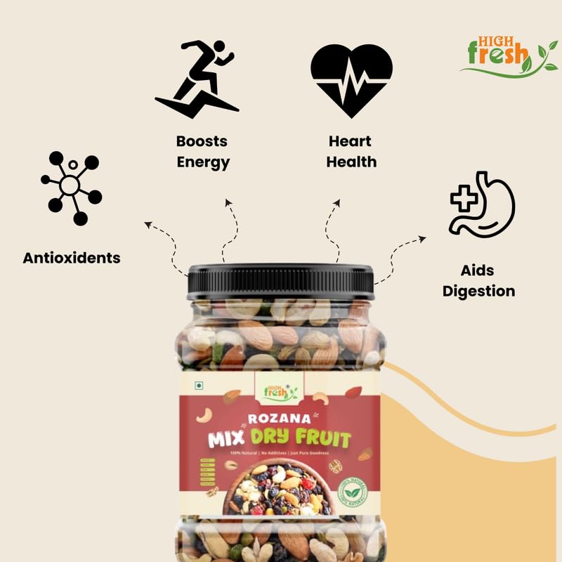 HighFresh Rozana Premium Mixed Dry Fruits 1000GM | Healthy Trail Mix and Seed Panchmeva | Walnut, Almond, Cashews, Mix Fruits, Dates, Black & Green Raisins, Sunflower, Pumpkin Seeds - Image 5 thumbnail
