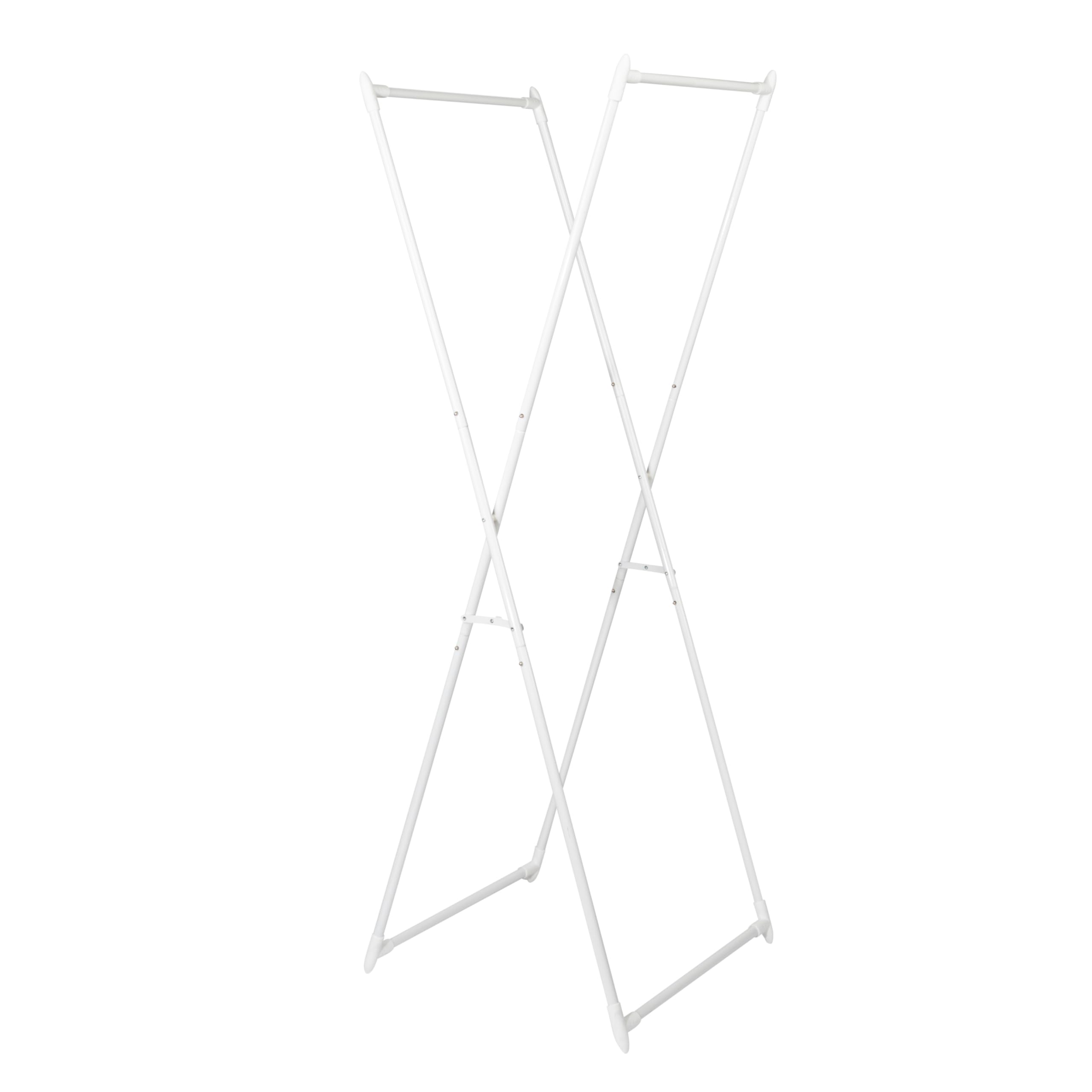 Household Essentials White Valet Folding Clothes Rack, Strong Metal X-Frame, Chic Design, Great For Guest And Dressing Rooms, Portable And Easy To Use, Folds Flat,
