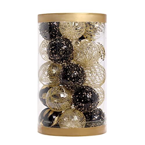 Adornos de Bolas navideñas, 25pack 2,3", Adorno de esferas inastillable, Colgante de árbol de Navidad con cordón, Colgante de Bola de Adorno Dorado Negro Bolas de Navidad thumbnail