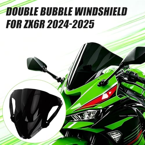 Image of PSLER Double Bubble windshield for 2024 2025 ZX6R Black | ZX6R accessory, motorcycle windscreen channels airflow to effectively reduce wind noise