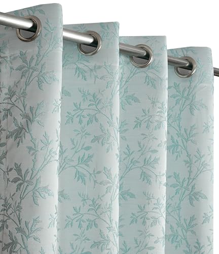 Image of FRESH FROM LOOM Light Blocking 80% Room Darkening Floral Eyelet Curtain 7 Feet Long Door & Window | Heavy Jari Premium Luxury Material | Double Stitch | Fade Resistant Parda (7feet, Aqua, 1pc only)