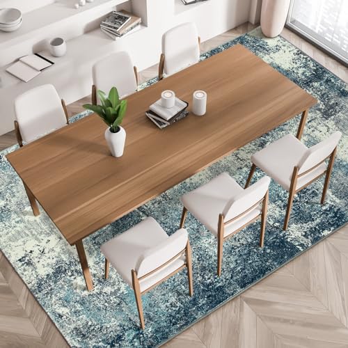 Image of Printed Cotton Carpet for Living Room Size 2x6 feet | Anti-Slip Floor Rug | Washable & Durable | Modern Design Home Decor Color Blue Grey