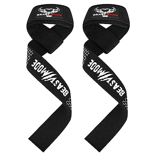 BEAST RAGE Lifting Wrist Straps for Weightlifting, Weight Lifting Straps Gym Power Workouts Lifting Straps Padded Cotton Men Women Supportive Lift Deadlift Straps Hard Pull Exercise Straps (White silicone)