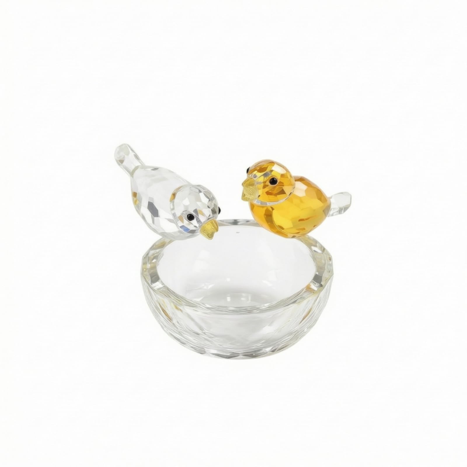 Colcolo Adorno de Mesa Pájaros de Cristal Figura Escultura Ornamento Vidrio Transparente con en Nido Redondo Cuerpo Facetado Que al Iluminarse Adecuado para, Transparente Y Amarillo