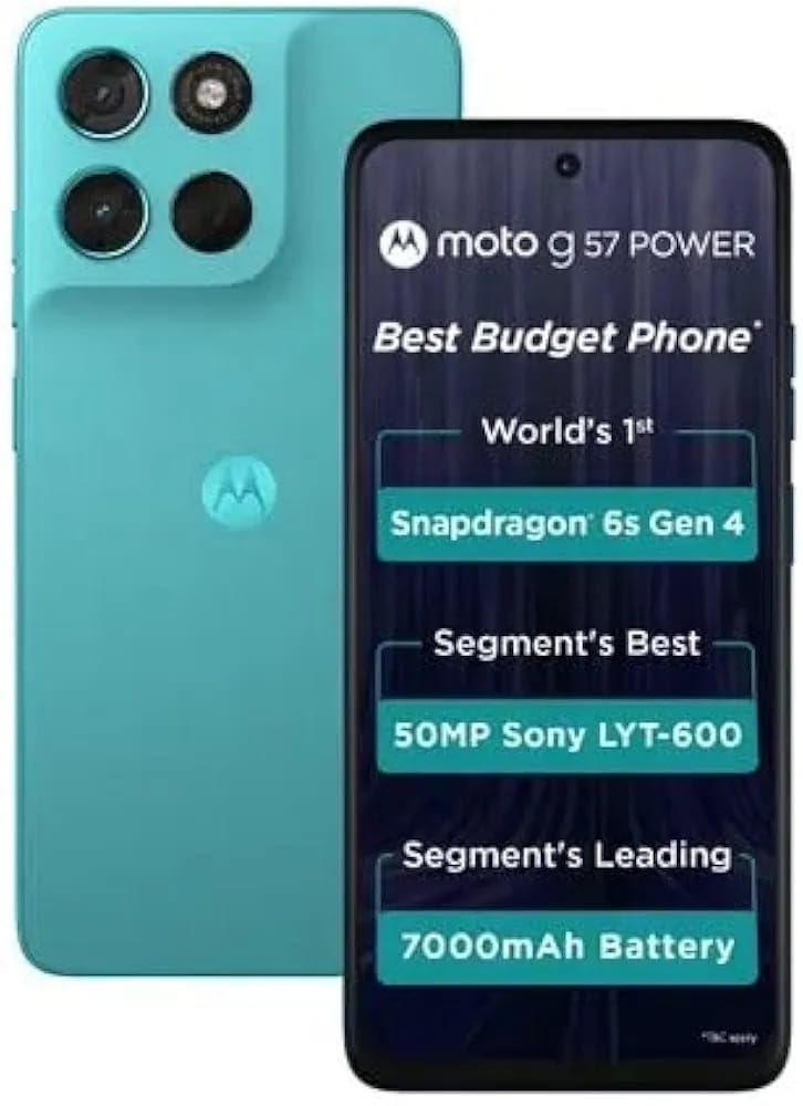 Motorola G57 Power 5G (Corsair, 8GB RAM, 128GB Storage) | Snapdragon 6s Gen 4 Processor | 6.72" FHD+ Display | 50MP LYT-600 + 8MP Ultrawide | 8MP Selfie Camera | 7000mAh Battery, 33W TurboPower | IP64 4