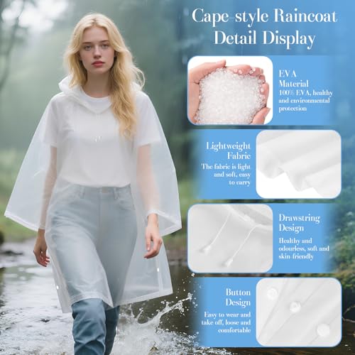 Poncho Waterproof Adult, Portable EVA Raincoat, Rain Ponchos Waterproof with Hoods, Reusable Rain Resistant Poncho for Camping, Emergency Situations, Travel - Image 4