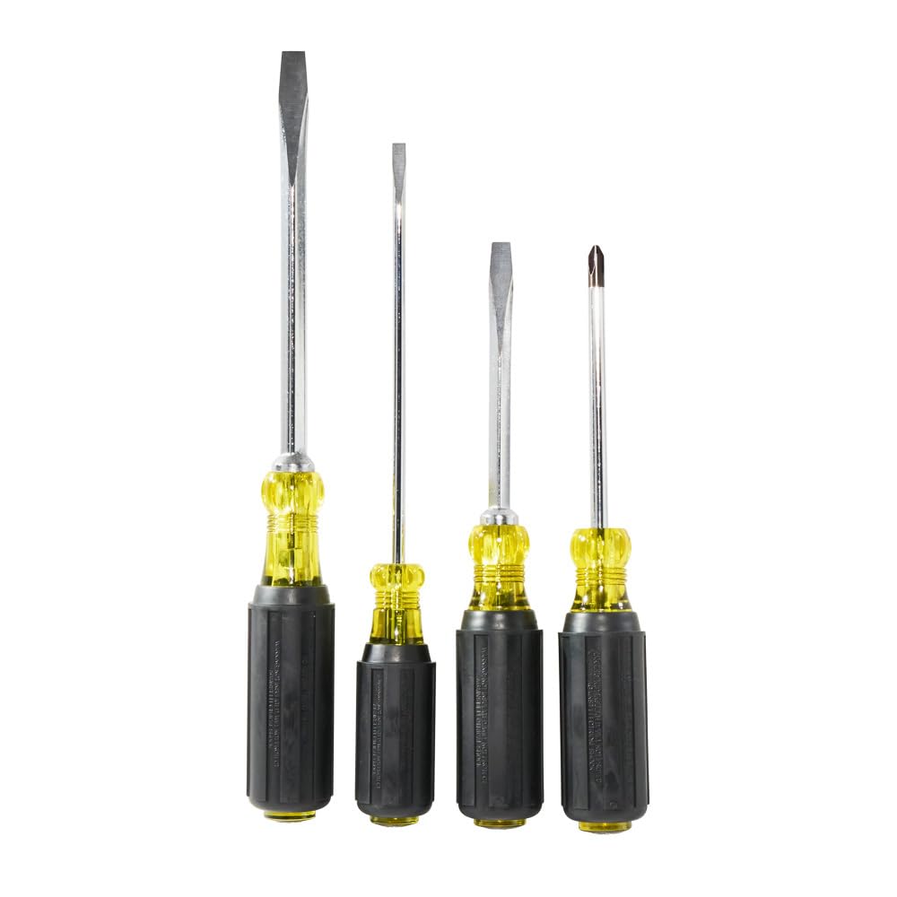 Klein Tools 85105 - Juego de destornilladores, fabricados en Estados Unidos, destornilladores ranurados y Phillips con asas de agarre acolchado e identificador de punta, 4 piezas
