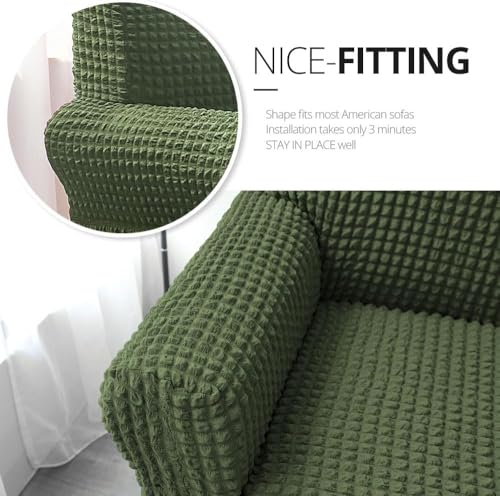 Image of Bails Sofa Cover 5 Seater Fully Covered | Sofa Cover l Shape 7 Seater Fully Covered | Sofa Cover 5 Seater Set | Elastic Bubble Fabric with Frill Sofa Protector Cover (Olive Green, 5 Seater (3+1+1))