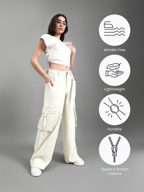 Image of GO COLORS Mostlysane Collection Polyester Cargo Pant for Women | Lightweight, Mid Rise, 4 Pockets