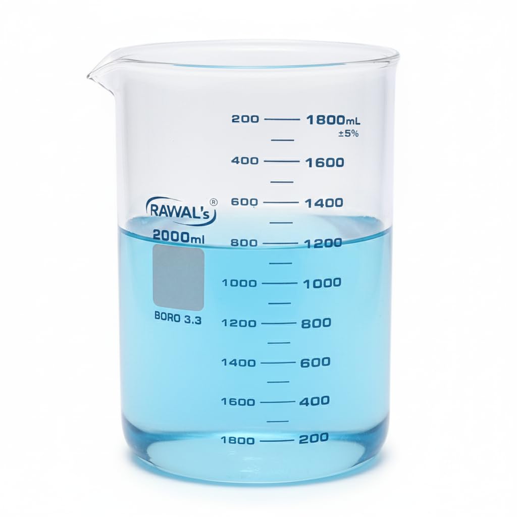 RAWAL'S 2000ml Borosilicate Glass Beaker - Heat Resistant, Precision Measured, Durable Lab & School and College Use