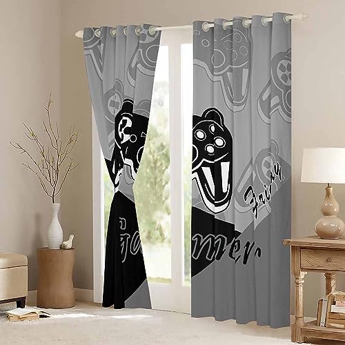 Loussiesd Gamer Curtains for Bedroom Gaming Thermal Insulated Drapes for Teens Boys Video Game Decor Curtain Game Controller Window Treatment Black Grey W46*L54 - Image 3