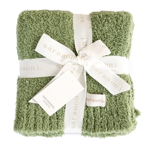 Image of Saranoni Bamboni Luxury Throw Blanket | Oversized Super Soft Plush Home Decorative Comfy Blankets for Couch or Bed | Olive - X-Large 60 inch x 80 inch