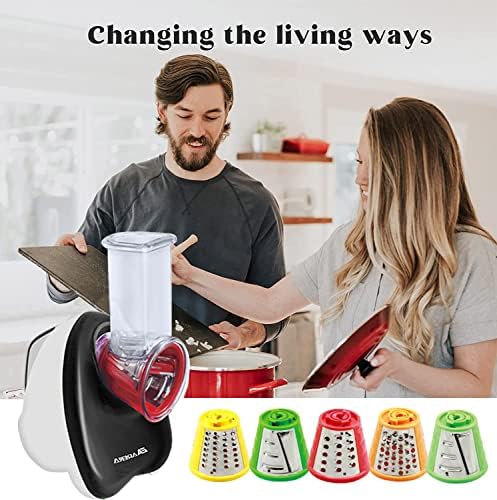 EA ARENA Electric Grater, Electric Cheese Grater, Salad Maker Multi Grater with 5 Cones, 150W Electric Slicer for Fruit and Vegtables, Easy to Clean,Stainless Steel (Black) (EA-EFS001)