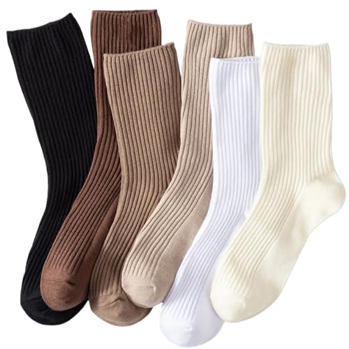 Losa Kute 6 Pairs Fall Socks Cotton Long Warm Crew Socks Cute Aesthetic Cute Slouch Socks