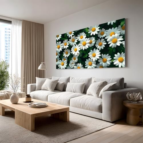 Toile murale marguerite pour salon : grand tableau floral 50x100 cm ambiance printemps nature