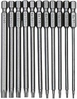 KAHEIGN 11Pcs Torx Screwdriver Bits, T6-T40 S2 Steel Magnetic Star Torx Security Head Screwdriver Bits for Electric Manual Screwdrivers (75mm)
