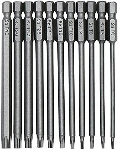 KAHEIGN 11Pcs Torx Screwdriver Bits, T6-T40 S2 Steel Magnetic Star Torx Security Head Screwdriver Bits for Electric Manual Screwdrivers (75mm)