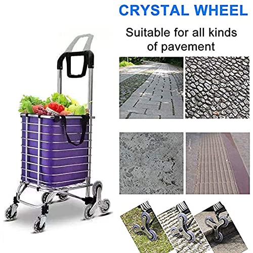 Leichter Einkaufstrolley auf Rädern, faltbarer Treppenklettern, Einkaufswagen mit größerem Stauraum, Edelstahlrahmen – Bild 4