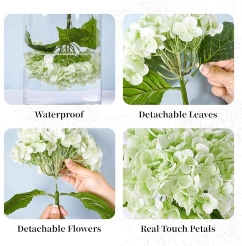 Image of CURATED CART Hydrangea Artificial Flowers with Stem, 1 Stick for Home Decor, Party, Living, Office Table, Realistic Look, Fake Flowers, 12 Inch, Light Green