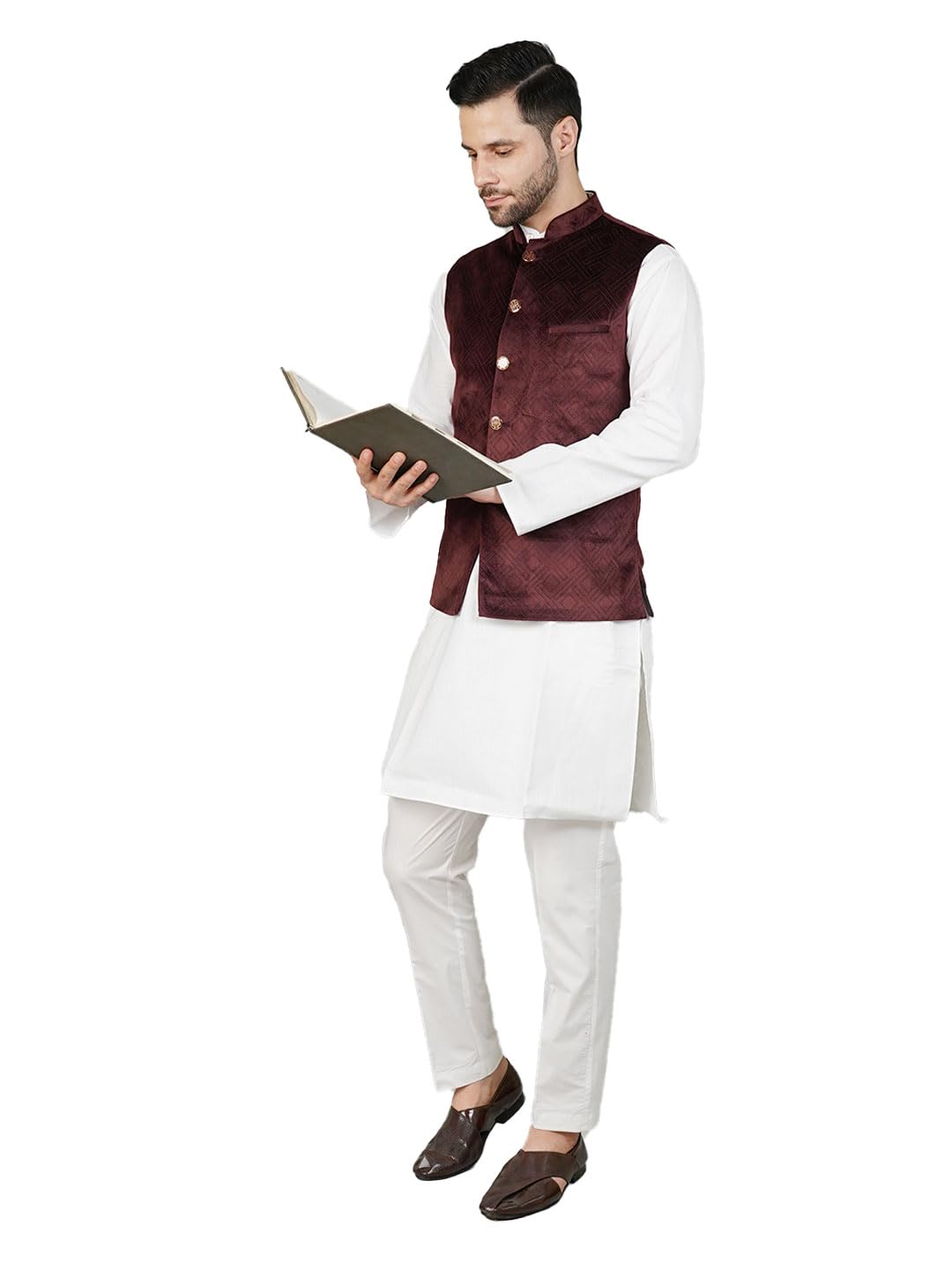 wintage Men's Velvet Maroon Waistcoat-picture-25
