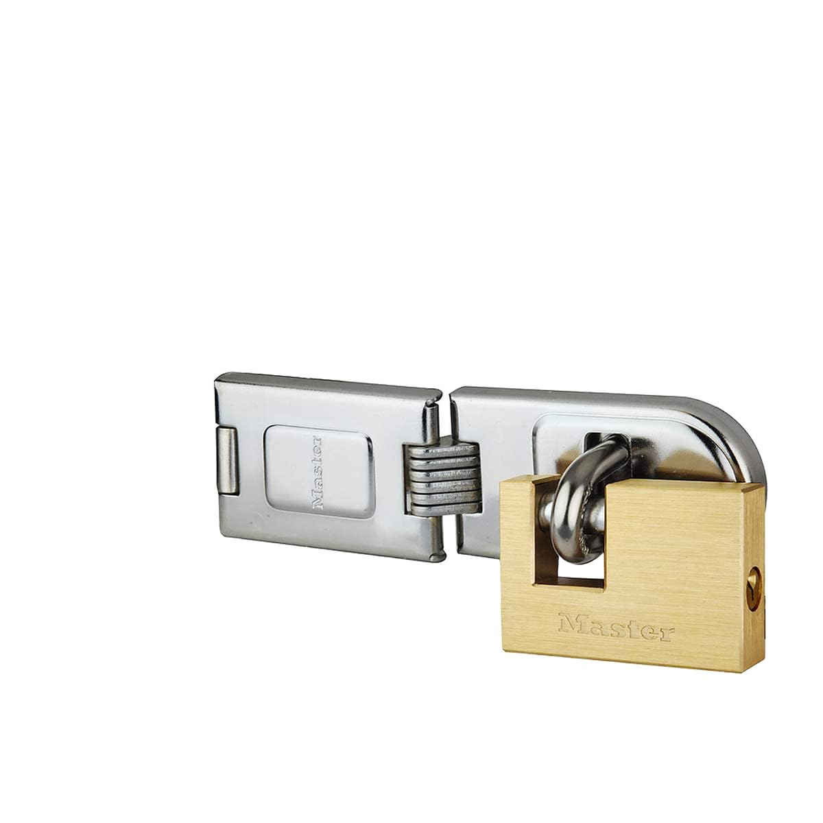 Master Lock 606720EURD zestaw z zawiasami drzwiowymi i prostokątną kłódką z kluczem