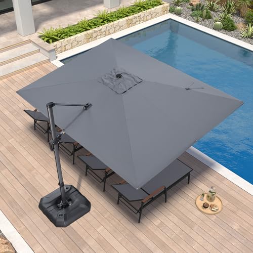 PURPLE LEAF 9' X 11.5' Patio Umbrella Outdoor Cantilever Rectangle Umbrella Aluminum Offset Umbrella with 360-degree Rotation for Garden Deck Pool Patio, Light Grey