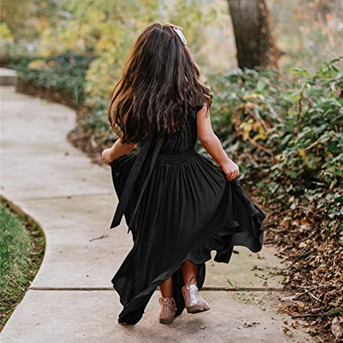 KAGAYD Girls Short Sleeve Ruffle Dress Kids Holiday Party Dress Solid Casual Flowy Swing Midi Dresses 7~12 Years4