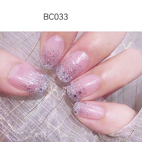 LIHI Color Lab 22PCS Adhesion Nail Art Transfer 3D Decals Sticker Glitter Series DIY Nail Polish Strips ,Nail Wraps, 100% Real Nail Polish Appliqueï¼ŒFrench Gradient Glitterï¼ŒBC304 Sky Blue
