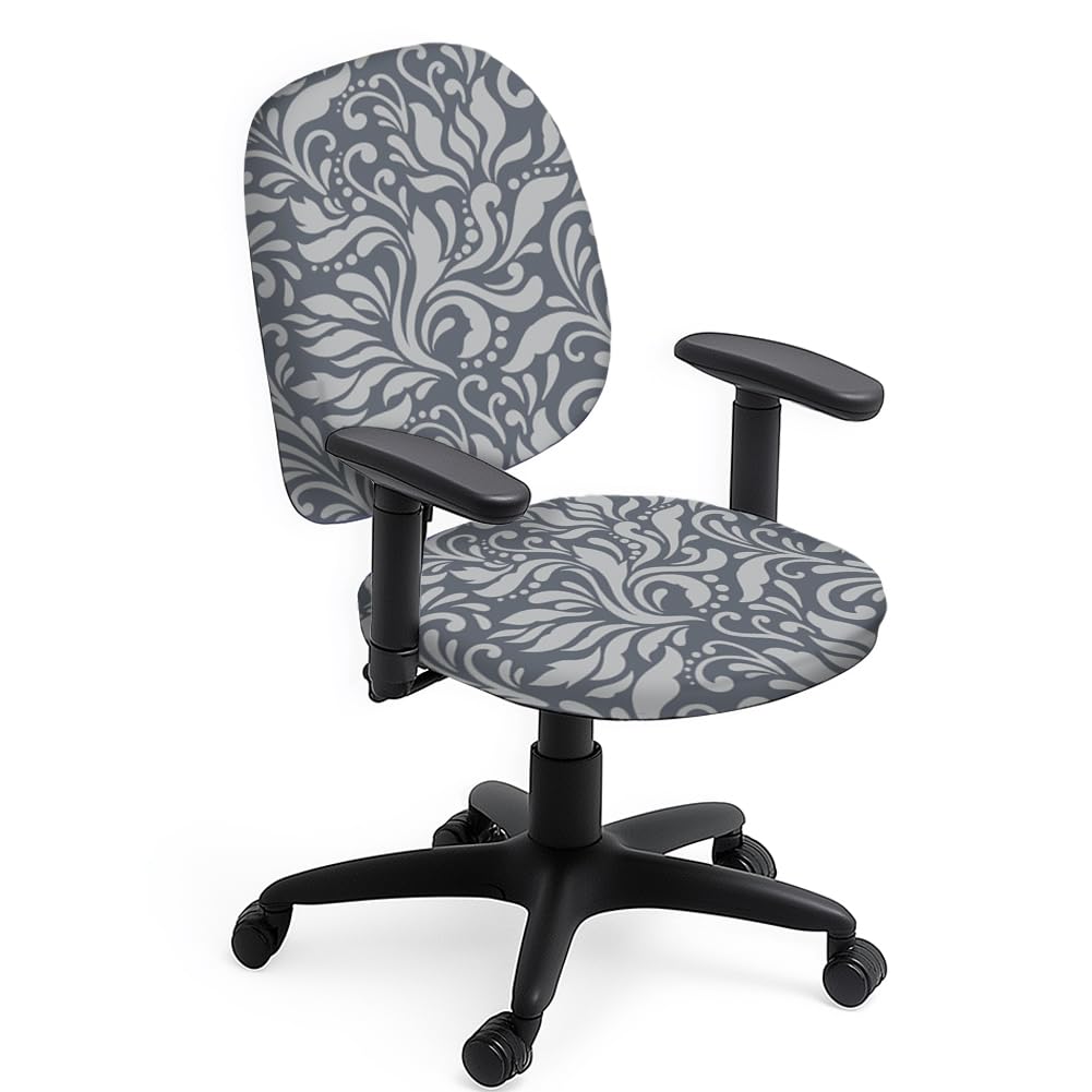 Office Chair Covers Set of 2 Polyester Grey Vine Pattern Stretch Chair Covers for Universal Desk Swivel Office Gifts