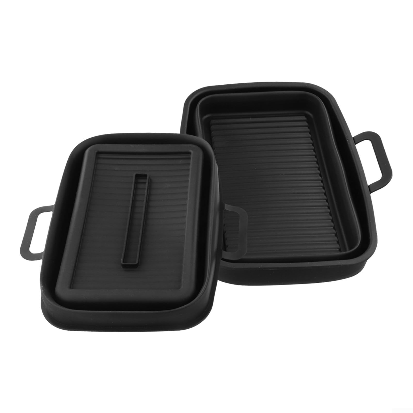 Fodera pieghevole in silicone per friggitrice ad aria 2 pezzi DZ201410 cestino rettangolare inserto separazione dell'olio facile da pulire per cuocere arrostire al vapore (nero)
