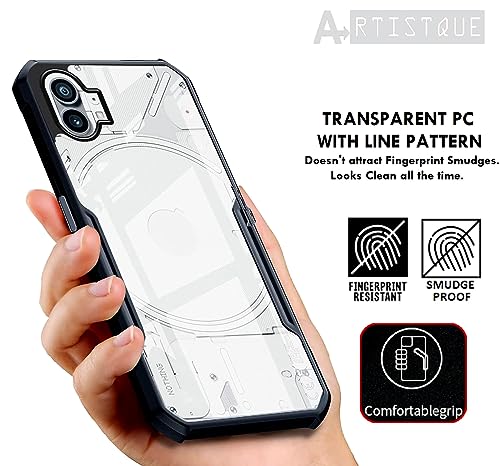 Image of A rtistque Clear Hard Transparent Acrylic Armor Anti-Drop Shockproof TPU Edge Back Cover Case for Nothing Phone 1 - Black
