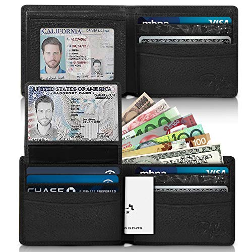Bryker Hyde 2 Id Window Rfid Wallet For Men, Bifold Top Flip, Extra Capacity Travel Wallet (Black - Pebble Leather, Medium) #TOP1