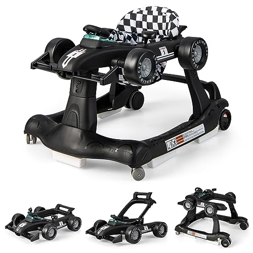 RELAX4LIFE 4 en 1 Andador para Bebés 6-18 Meses, Andador Plegable con Altura Regulable en 3 Niveles, Tacatá Bebés con Luces, Sonidos y Velocidad Controlable, 64 x 73 x 50,5-55,5 cm (Negro)