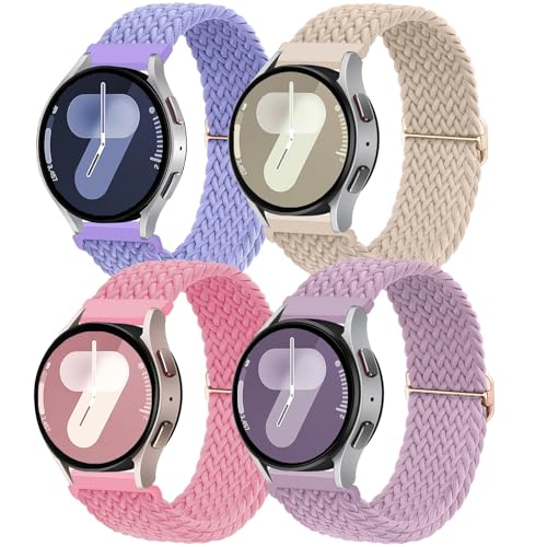 4 Piezas Correa Nylon para Samsung Galaxy Watch 7/6/5/4/FE 40mm 44mm/6 Classic 43mm 47mm/Watch 5 Pro 45mm/4 Classic 42mm 46mm,20mm Tejido Nailon Elástico Correa Deportiva de Repuesto para Mujer Hombre