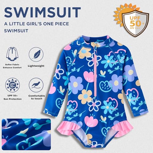 Image of UMELOK Baby Girls One Piece Swimsuit Infant Bathing Suit Long Sleeve Rash Guard Swimwear with UPF 50+ Sun Protection